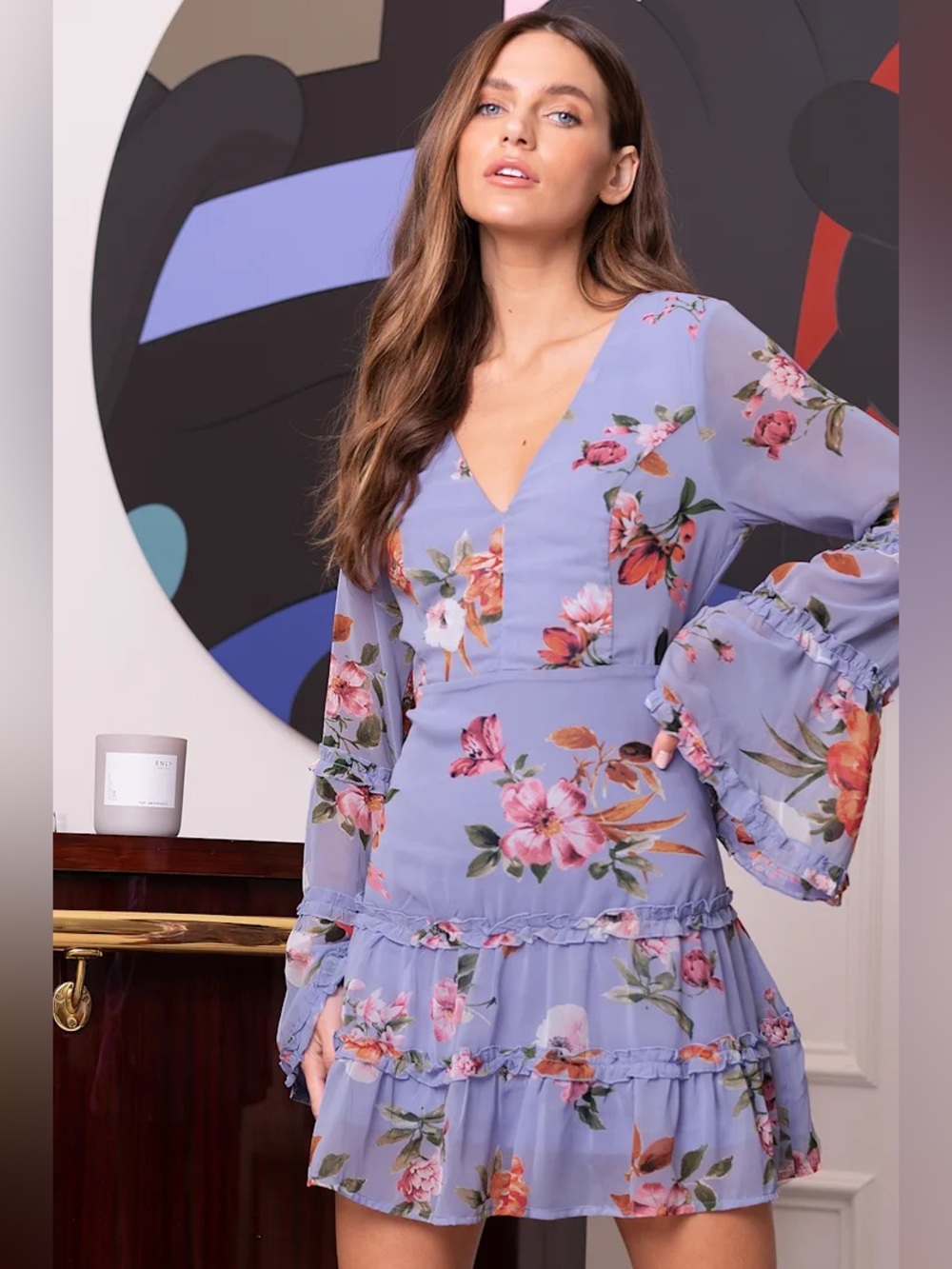 Lulus From My Heart Lavender Floral Print Long Sleeve Mini Dress